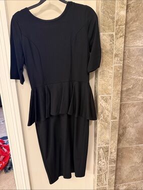 Women's Black Peplum Midi Dress